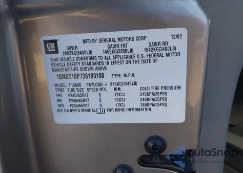 2003 Chevrolet Trailblazer Ext Lt from USA, damaged, VIN 1GNET16P736180108